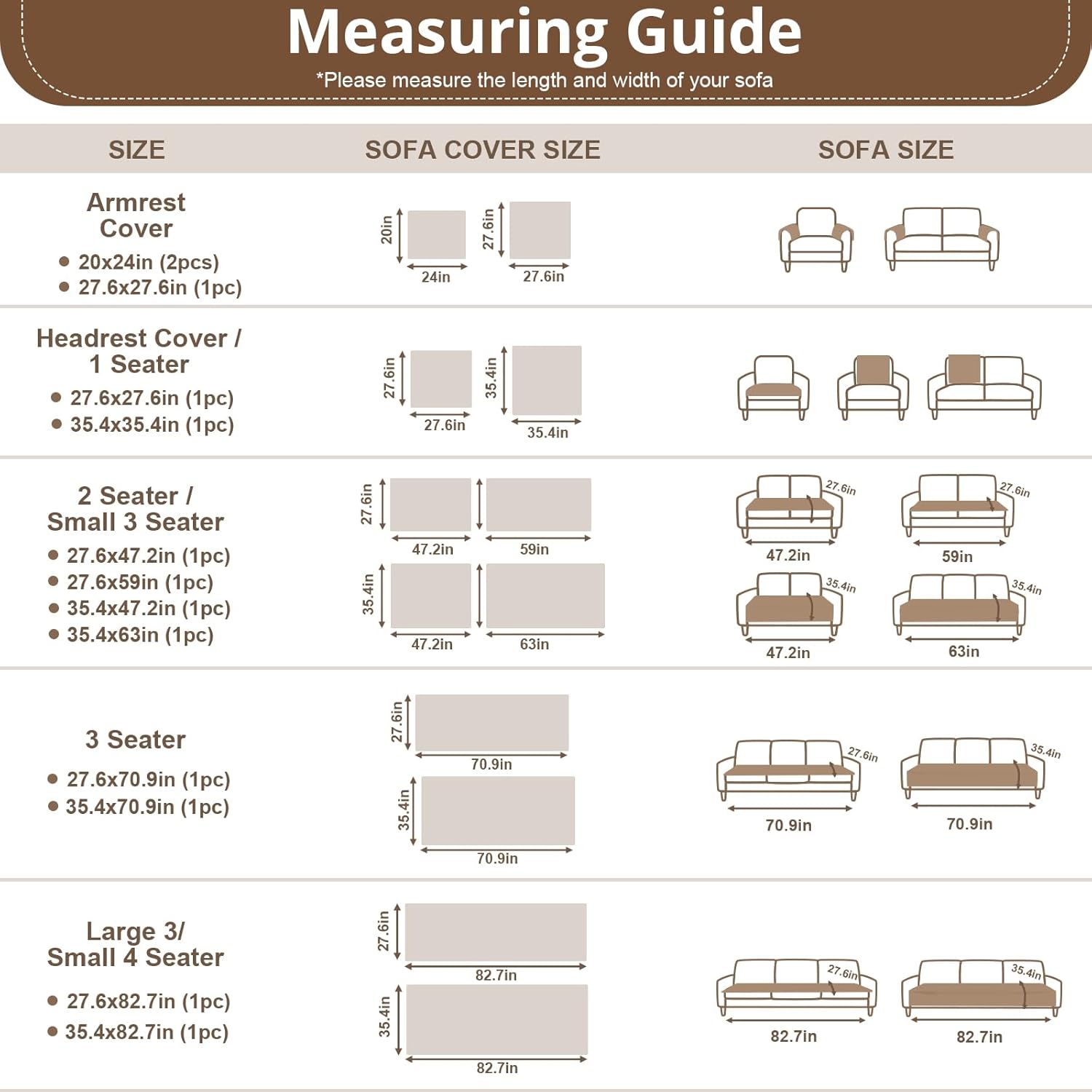OstepDecor Washable Couch Cover for Dogs, Thick Pet Friendly Sofa Covers, Soft Couch Protector, Paw Cart Sofa Slipcovers, Cushion Protector for Leather, Sectional, Loveseat (20" x 24", Brown)