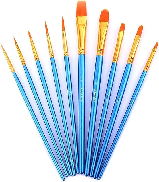 Zhu Ting Paint Brushes, 10pcs Paint Brush Set for Watercolor/Oil/Acrylic/Crafts/Rock & Face Painting(Blue)
