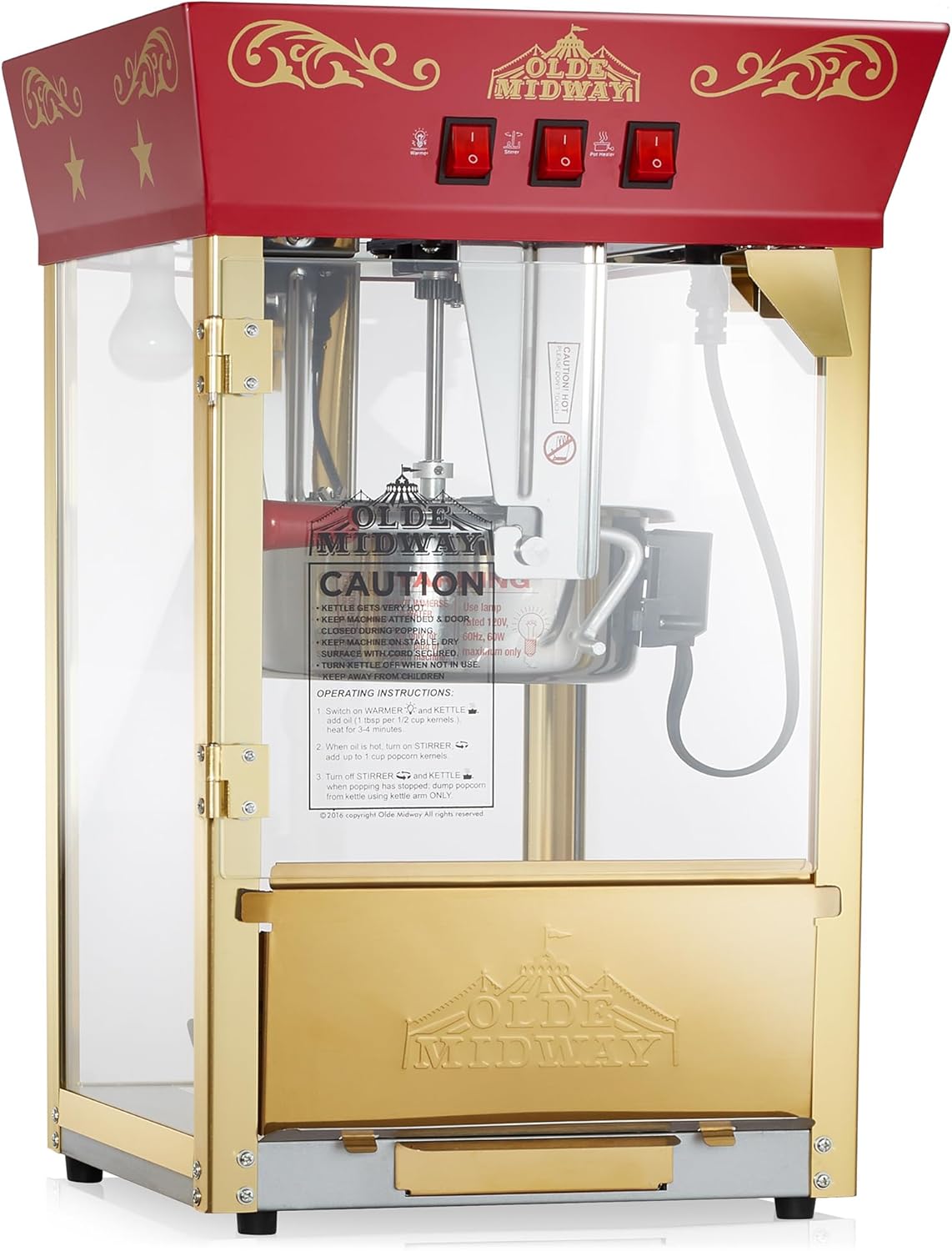 Olde Midway Movie Theater-Style Popcorn Machine Maker with 10-Ounce Kettle - Black, Vintage-Style Countertop Popper