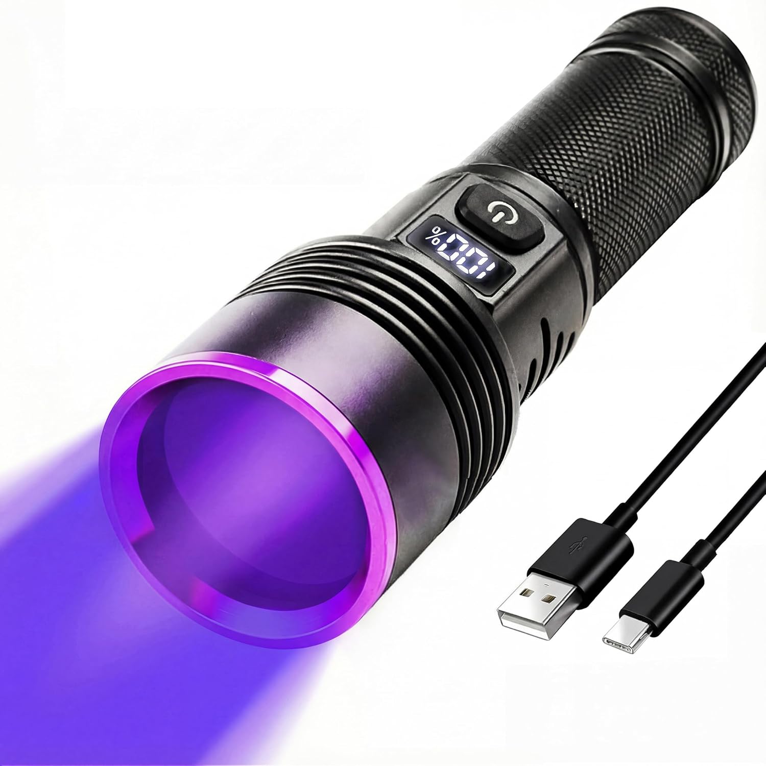 365nm Black Light Flashlight, UV Flashlight 7000 mAh Rechargeable with LCD Display, UV lamp for Pet Urine Detection, Blood Tracking, Scorpion, Uranium Glass, AC Leak