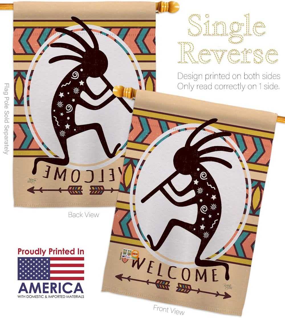 Welcome Kokopelli Dance House Flag Country Living Southwest Desert Cactus Succulent Particular Area Small Decorative Gift Yard Banner Made In USA 28 X 40