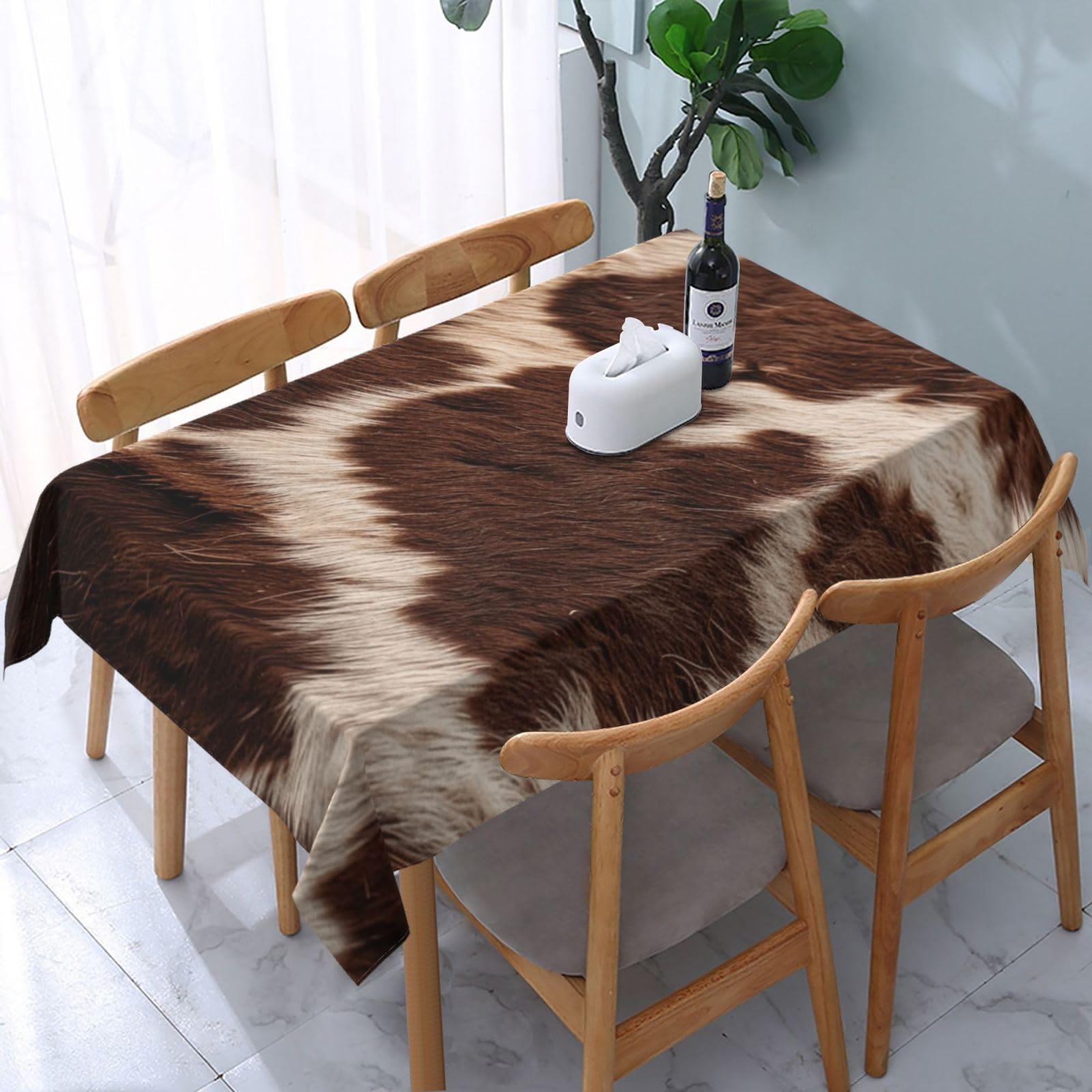 WPKJU Brown Cowhide Printed Tablecloth Water Resistant Table Cover Washable Rectangle Table Cloth for Tables 54x72 in