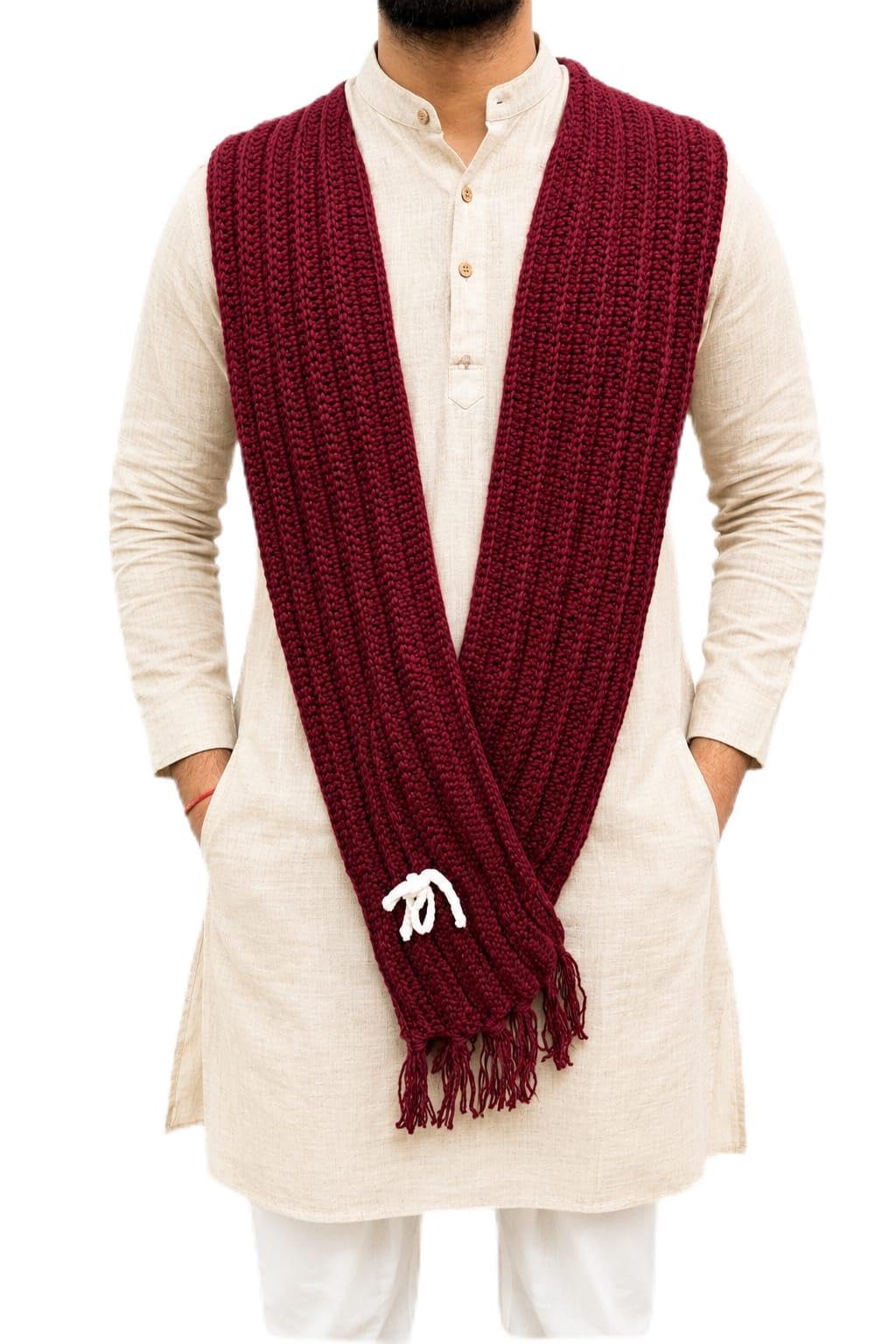 Mikasa Hand Knitted Winter Scarf for Men & Women Maroon-image-7