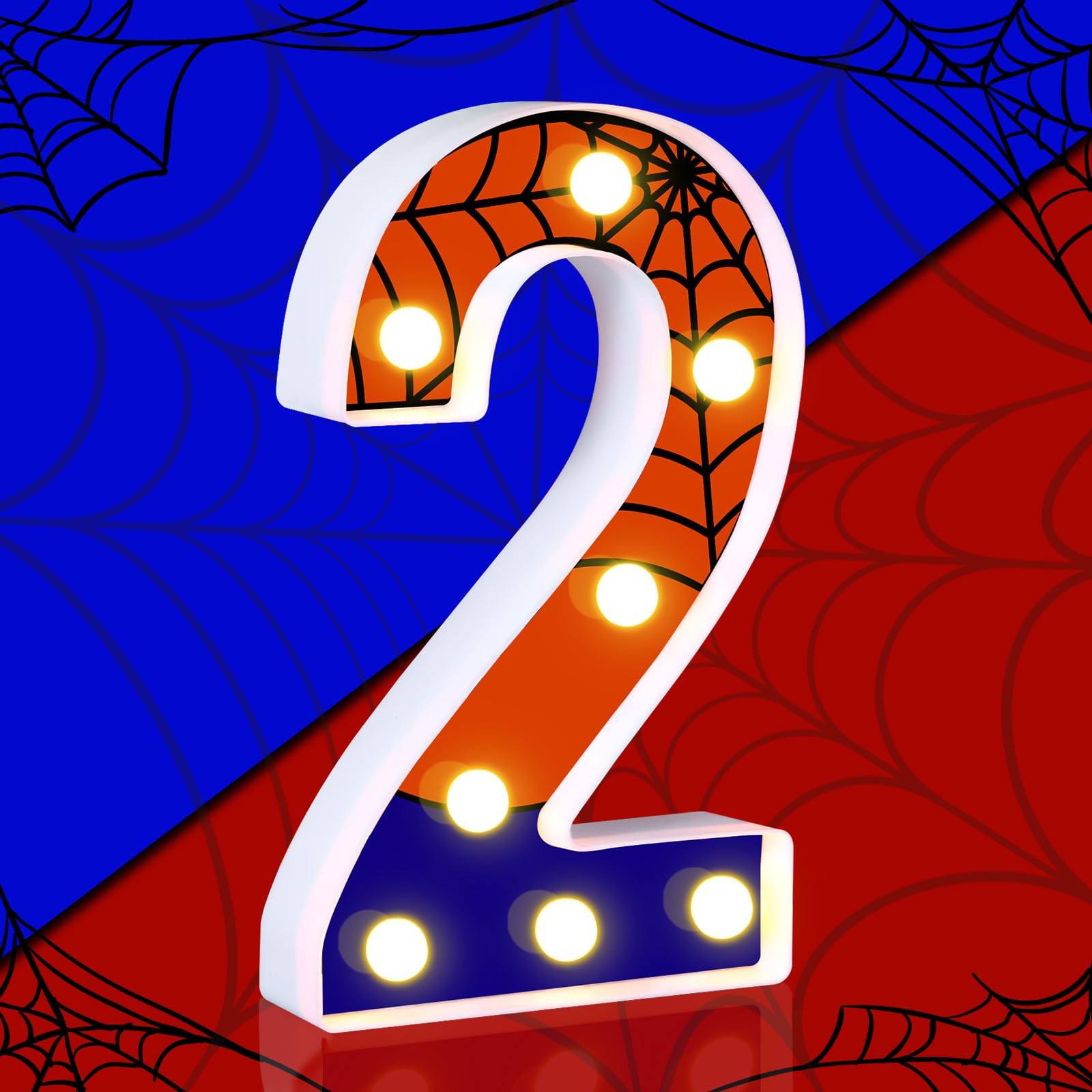 8.5" Light Up Numbers Spider Decorations - Happy Birthday Sign Night Light for Parties (Number 2)