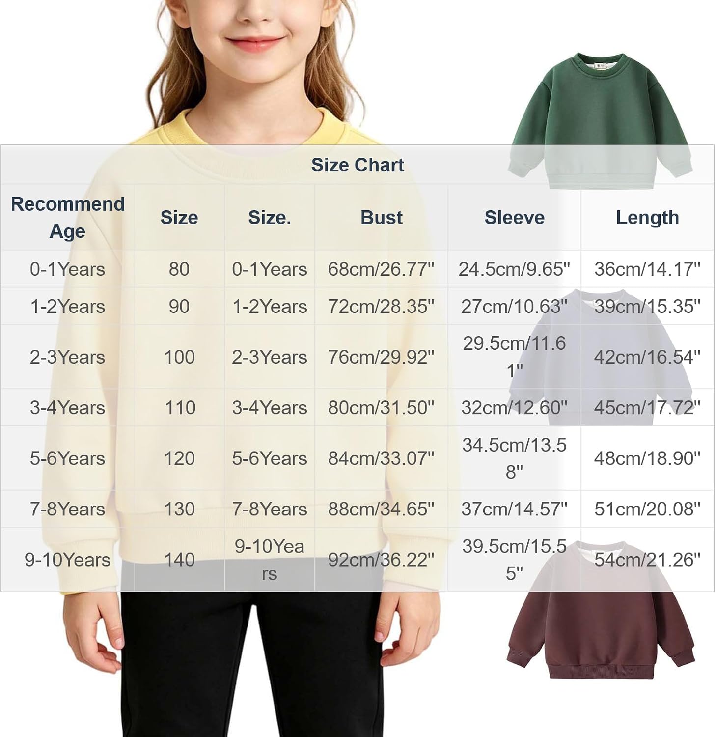 Toddler Girls Solid Crew Neck Cotton Blend Sweatshirt Tops