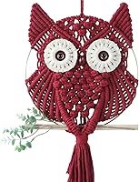 Vista 9 de MVSUTA Owl Burgundy Cotton Handmade Macrame Wall Hanging Tapestry Home Decor Art and Red Craft Wonderful Decoration Woven Boho Ornament for Office