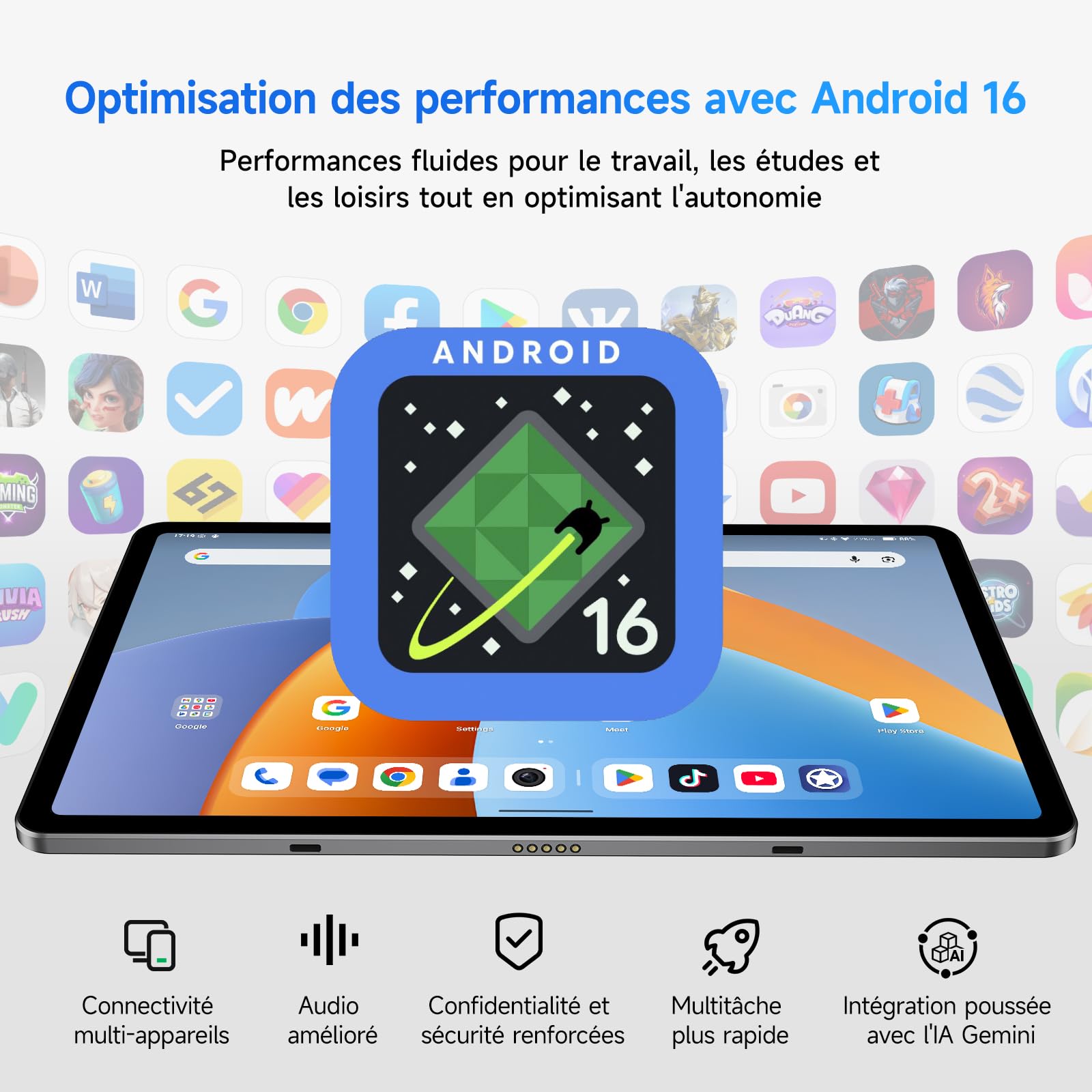 Tablette 13 pouces avec clavier,Tablette Android 16 compatible PC 2-en-1 | 2,5K Tablette tactile compatible SIM 4G LTE,Widevine L1, processeur octocœur, 16 Go + 128 Go stockage,10000 mAh.
