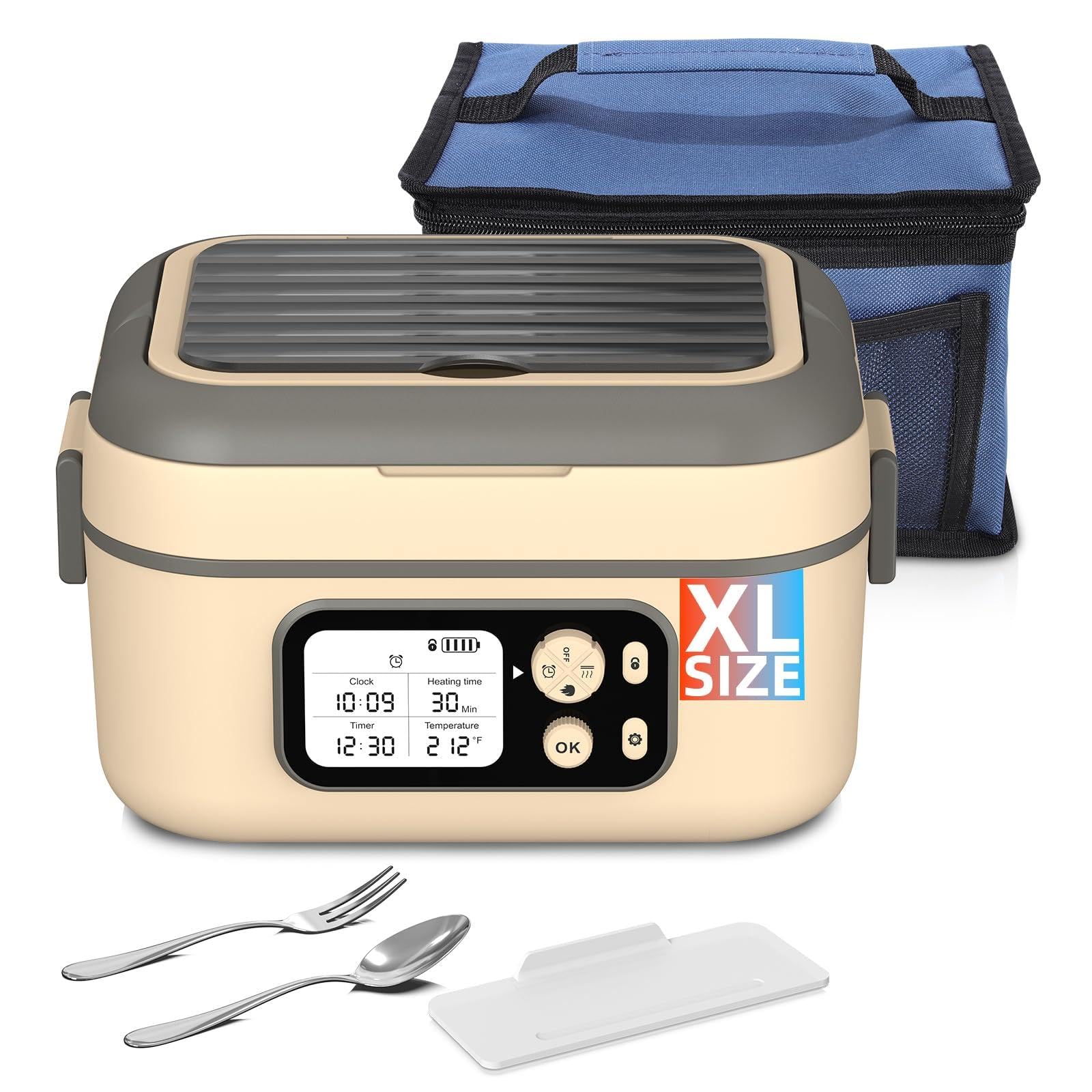 Fiambrera eléctrica inalámbrica con calefacción, XL 6.3 tazas, 24000 mAh, recargable, calentador de alimentos con autocalentamiento, temporizador inteligente, temperatura ajustable, a prueba de
