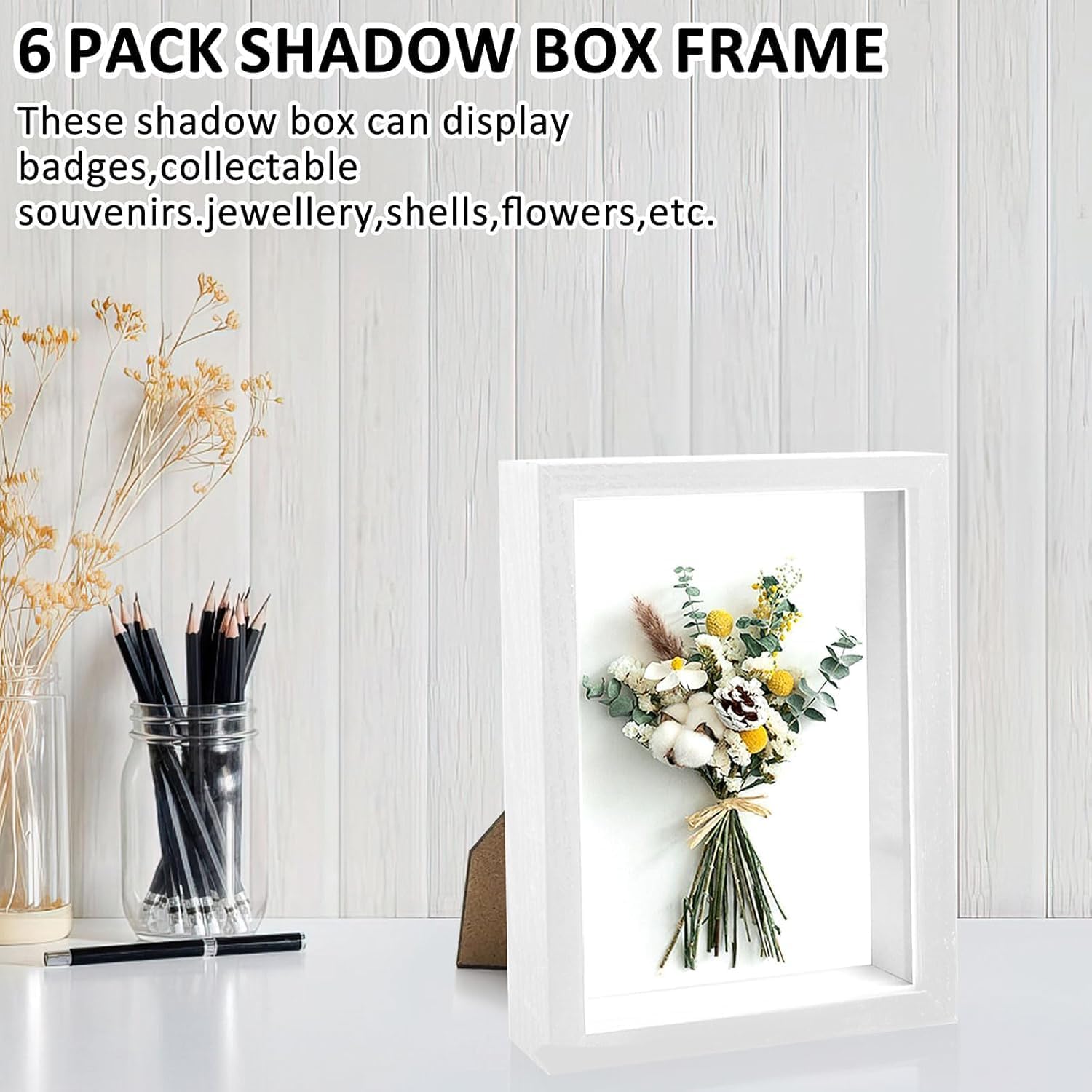 6 Pieces Shadow Box Picture Frame,5 x 7in 3D Frames Display Cases,1.2in Depth Shadow Box Frame for Dried Flowers, DIY Craft,Medals, Memorabilia,Tickets