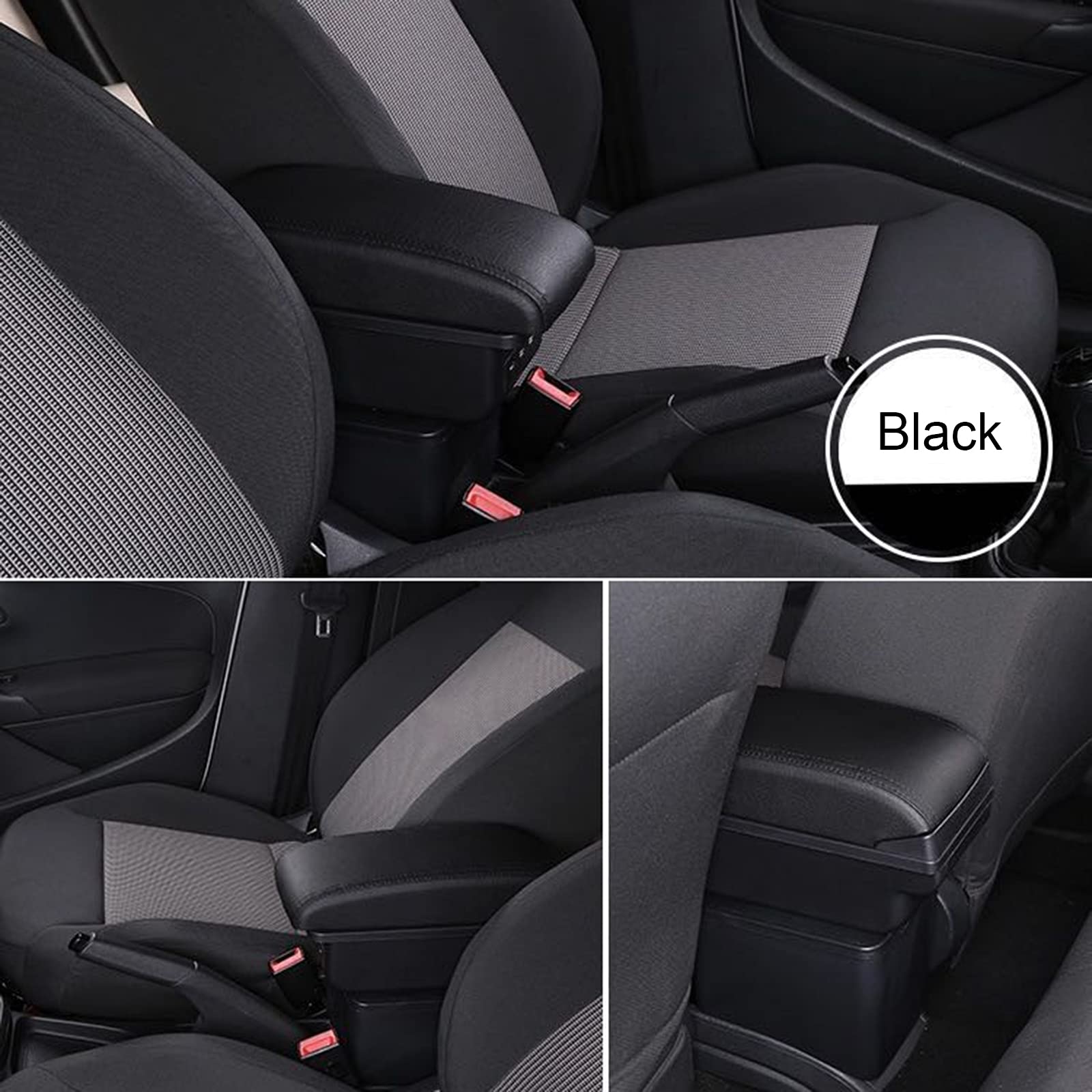 Podłokietnik samochodowy do Peugeot 208 2013-2018, dwuwarstwowy, czarny, skórzany podłokietnik, konsola środkowa z 3 interfejsami USB, akcesoria do wnętrza samochodu