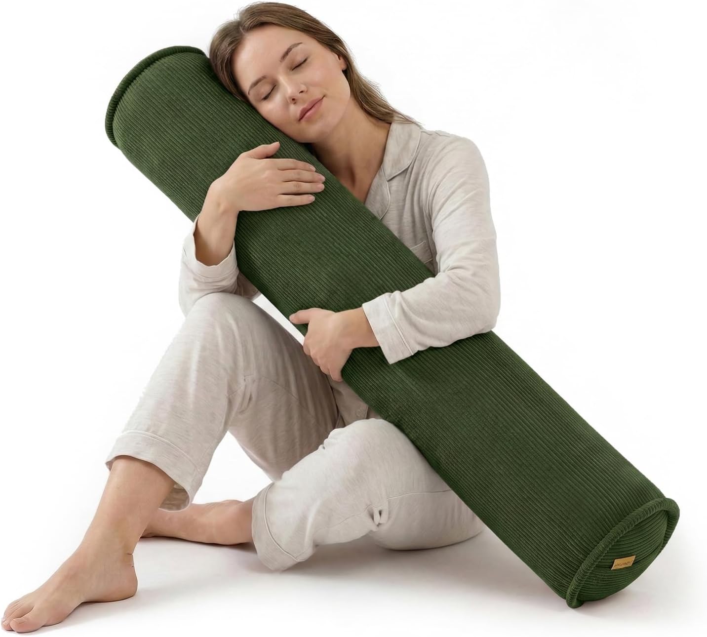 Body Pillow for Adults – Corduroy Long Round Bolster Pillow for Bed, Cuddle Pillow with Full Support for Side Sleepers & Restful Sleep,39 x 7.87 Inches,Avocado Green