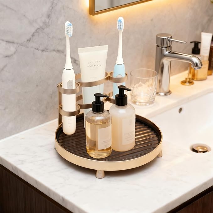 Organizador de Baño Redondo YUPER con Portacepillos, Dorado miniatura 2