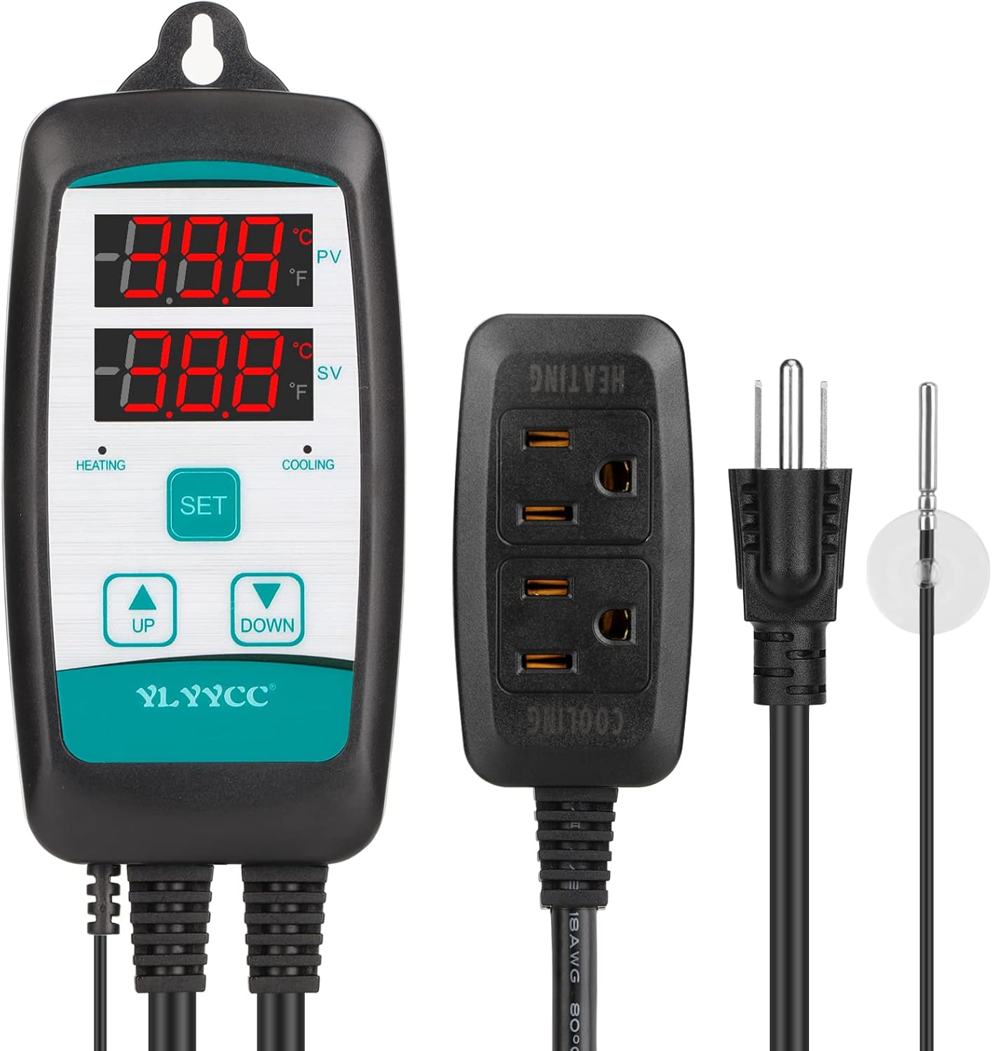 YLYYCC Digital Temperature Controller 2-Stage Outlet Heat Mat Thermostat Heating and Cooling Mode for Seed Germination Reptiles Homebrew Fermenter Greenhouse Terrarium -58-210°F 8.3A 1000W : Industrial & Scientific