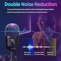 Vista 5 de Micrófono USB para PC – Micrófono para juegos de computadora con iluminación RGB para PS 4 y 5, mezcla de audio dual, silencio, salida