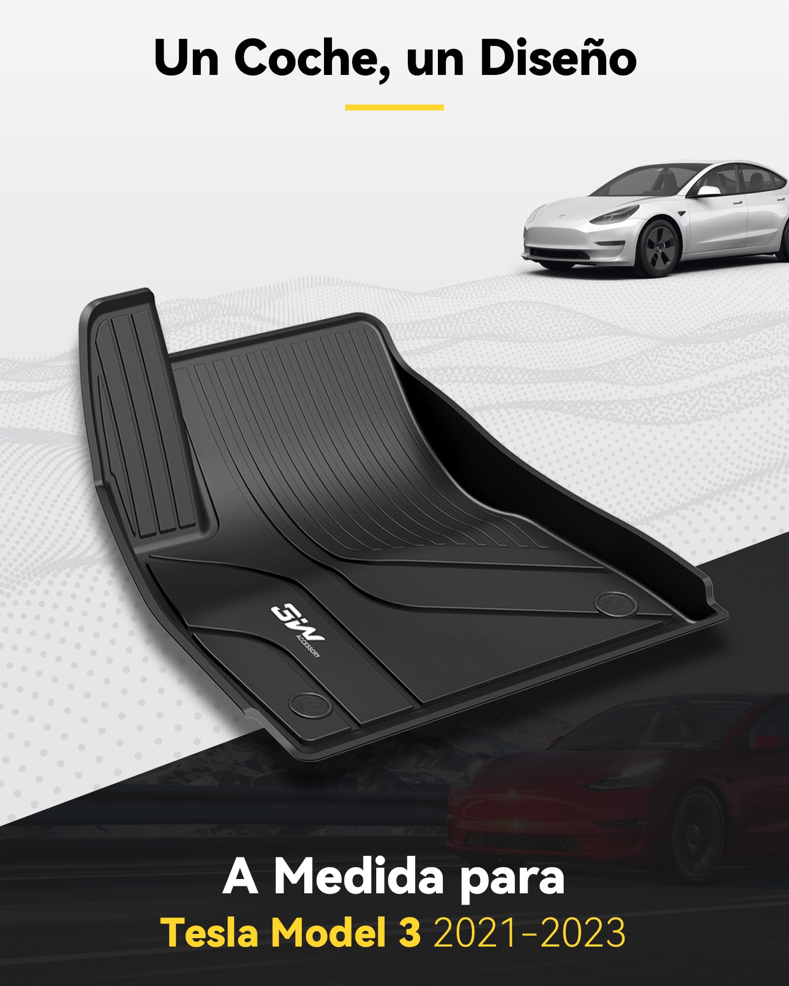 3W Juego Completo de Alfombrillas de Coche para Tesla Model 3 2021-2023, Admite Perros, TPE Alfombrillas para Todo Tipo de Clima, Antideslizante, Impermeable, Accesorios