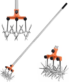 BARAYSTUS Rotary Cultivator Tiller - Adjustable 57" Stainless Steel Hand Tool for Garden Soil Aeration, Mixing & Grass Reseeding