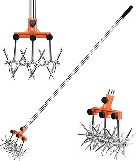 BARAYSTUS Rotary Cultivator Garden Rotary Tiller Adjustable Stainless Steel Poles Hand Tiller for Soil Mixing or Reseeding Grass Lawn Tiller Total Length 57 Inch.