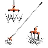 BARAYSTUS Rotary Cultivator Garden Rotary Tiller Adjustable Stainless Steel Poles Hand Tiller for Soil Mixing or Reseeding Grass Lawn Tiller Total Length 57 Inch