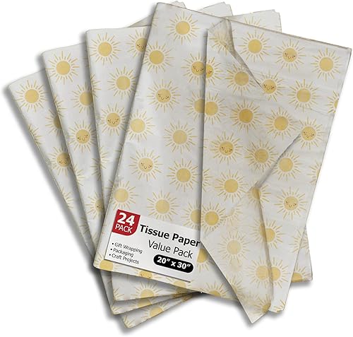 Suns - Papel de seda impreso para bolsas de regalo o cajas y envoltura, papel de seda decorativo a granel de sol de verano para embalaje y regalo,