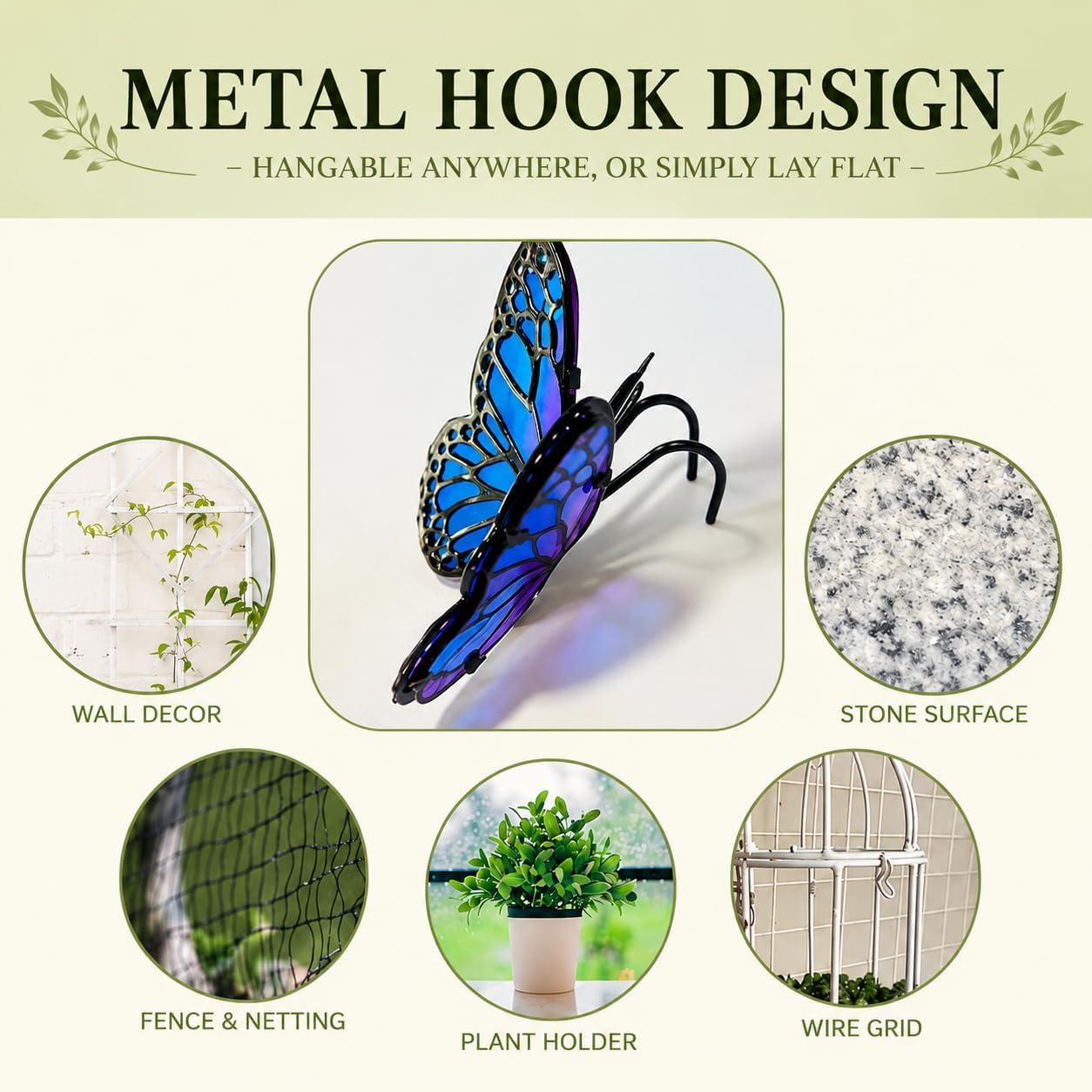 Stained Glass Butterfly Flower Plant Decorations for Pots,Planter,Garden Trellises,Latticework,Fence,Patio,Gifts for Gardeners,Metal Hanging Ornamentst,Wall Decor, Capture Sunlight,3-Piece Set image 5