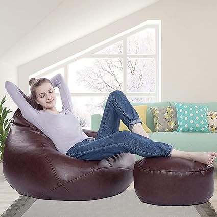 LEXAVI Brand - XXXL Combo Beanbag with Footrest Prefilled Density Beans - Colour - Brown (LEXA-062900XBSX)