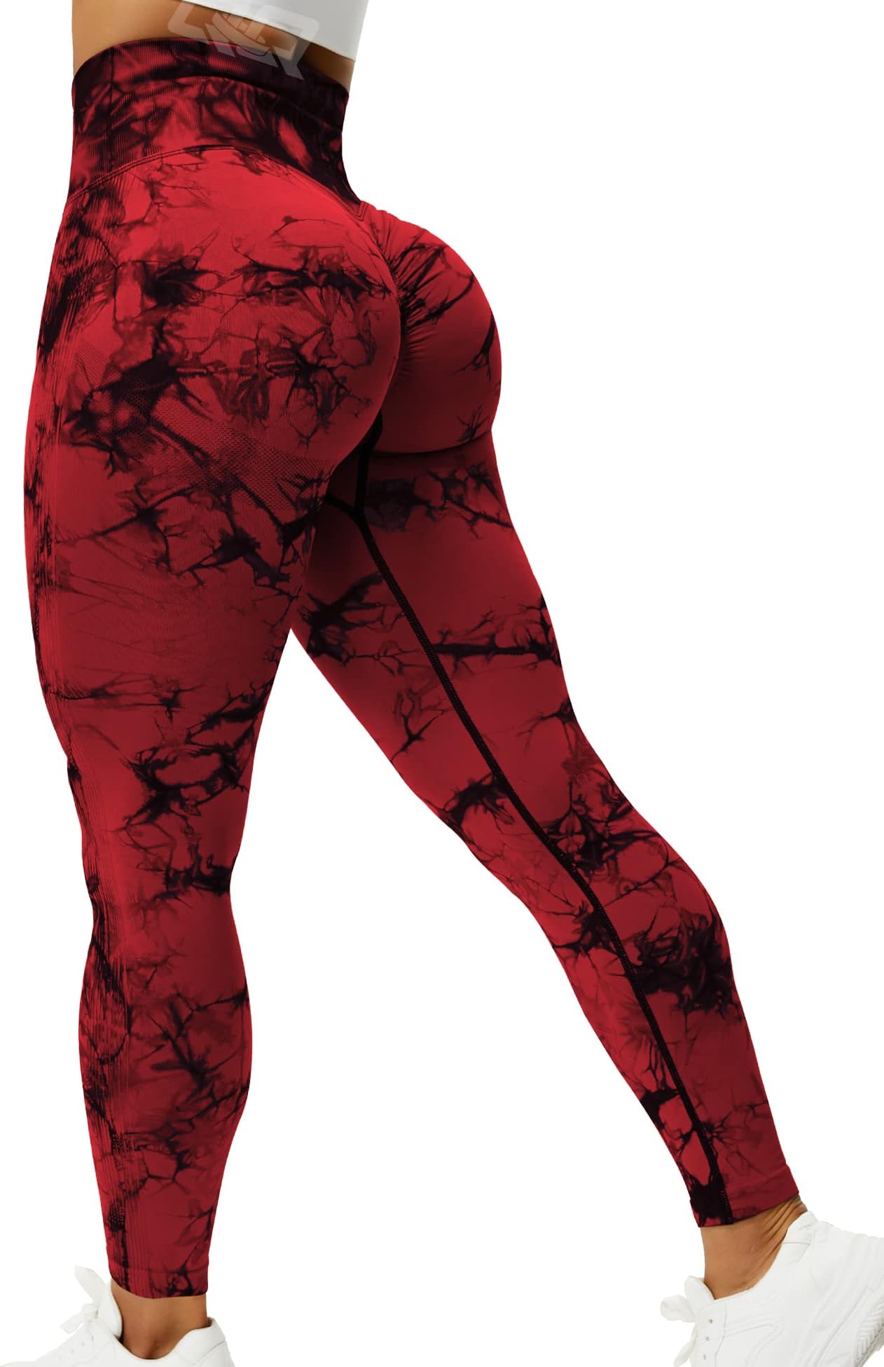 QOQWomens High Waisted Seamless Workout Leggings Butt Lifting Gym Yoga Pants Booty Scrunch Vital Tummy Control Ruched Tights