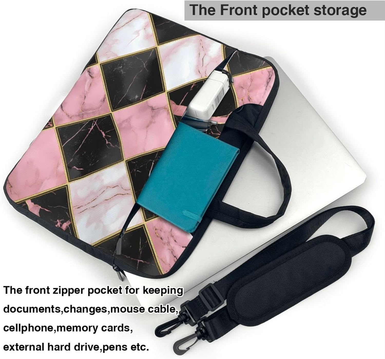 Pink Black Geometric Marble Pattern Laptop Case Bag Computer Messenger Bag Briefcase Laptop Sleeve