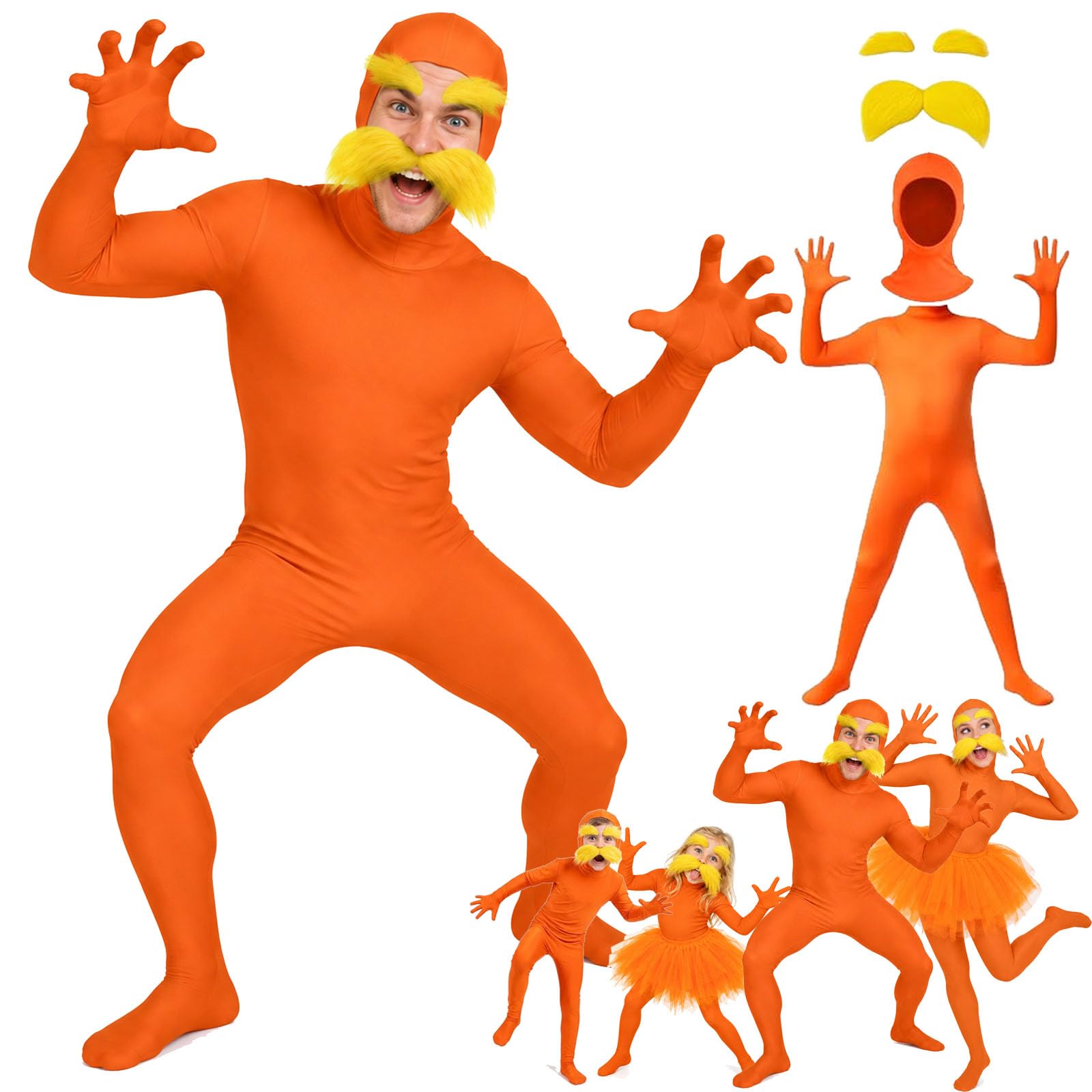 Orangener Ganzkörperanzug Damen Herren Unisex Orange Kostüm, Erwachsene Anzug Faschingskostüme Karneval Kostüm Damen Bodysuit Open Face Jumpsuit für Halloween Kostüm Fasching Karneval Cosplay Party