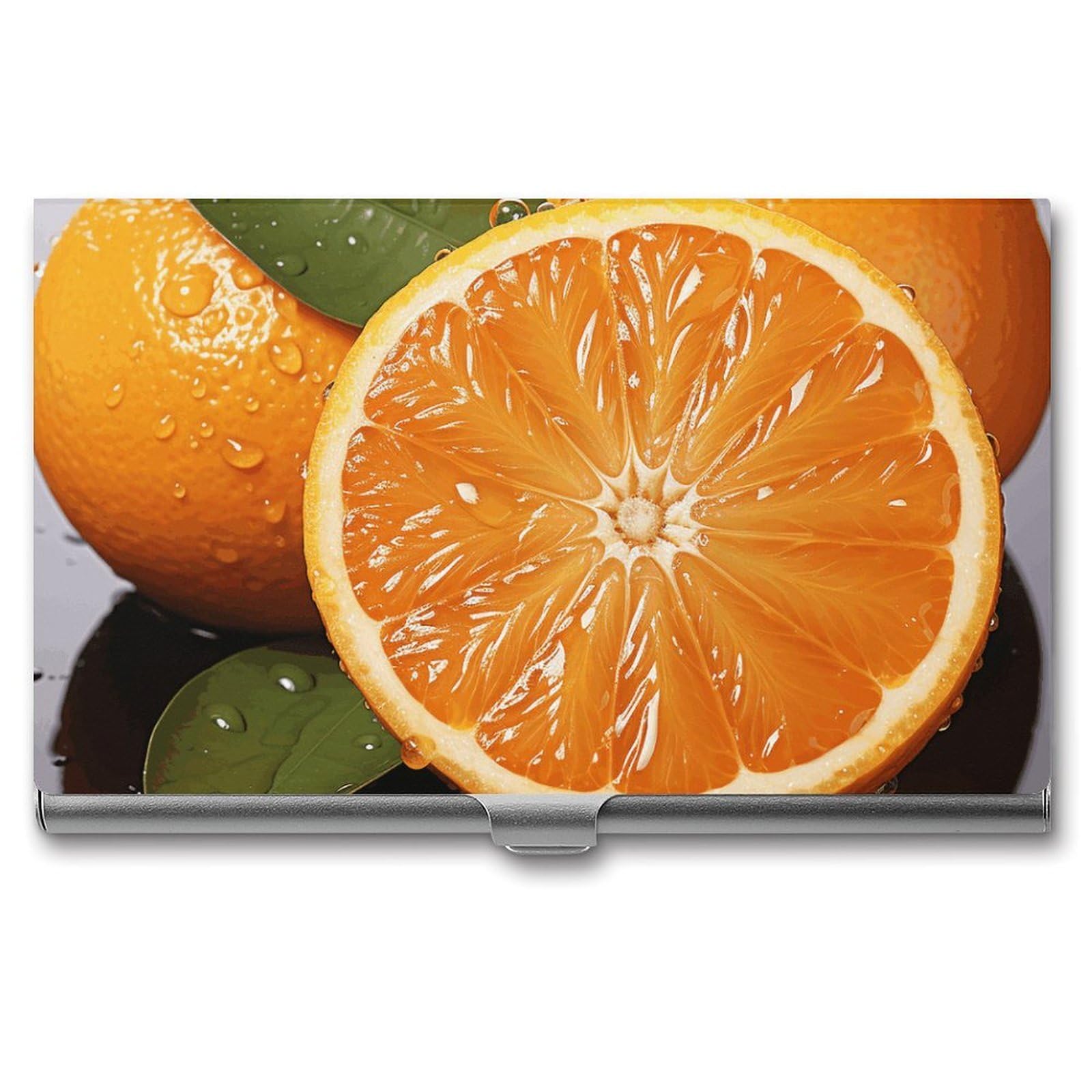 BTCOWZRV Orange Business Card Holder Metal Slim Business Card Case, Pocket Card Holder for Men Women Purse Name Card Holder Stainless Steel Wallet Credit ID Case for Office