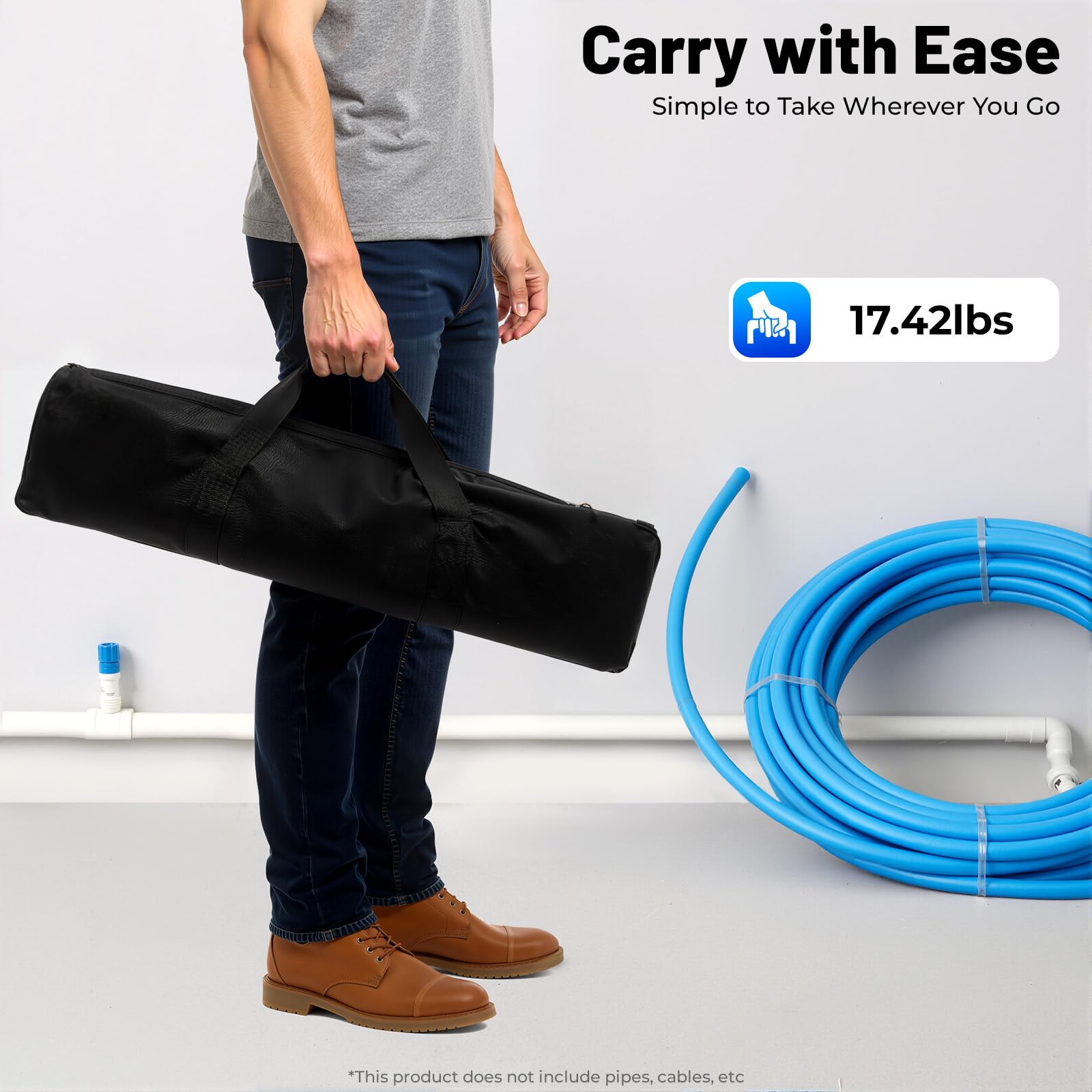 Enrollador de cables automático, 1 m, capacidad de carga de 200 kg, para calefacción por suelo radiante, PEX, tubos PERT, incluye bolsa de almacenamiento
