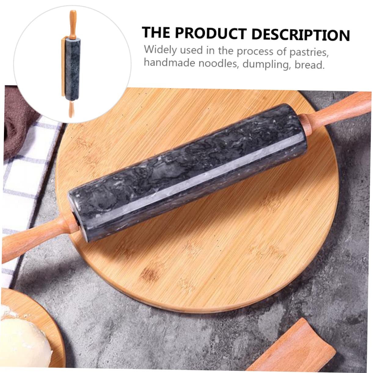 Rouleau à Pâtisserie en Marbre Poignée Bois Cuisine