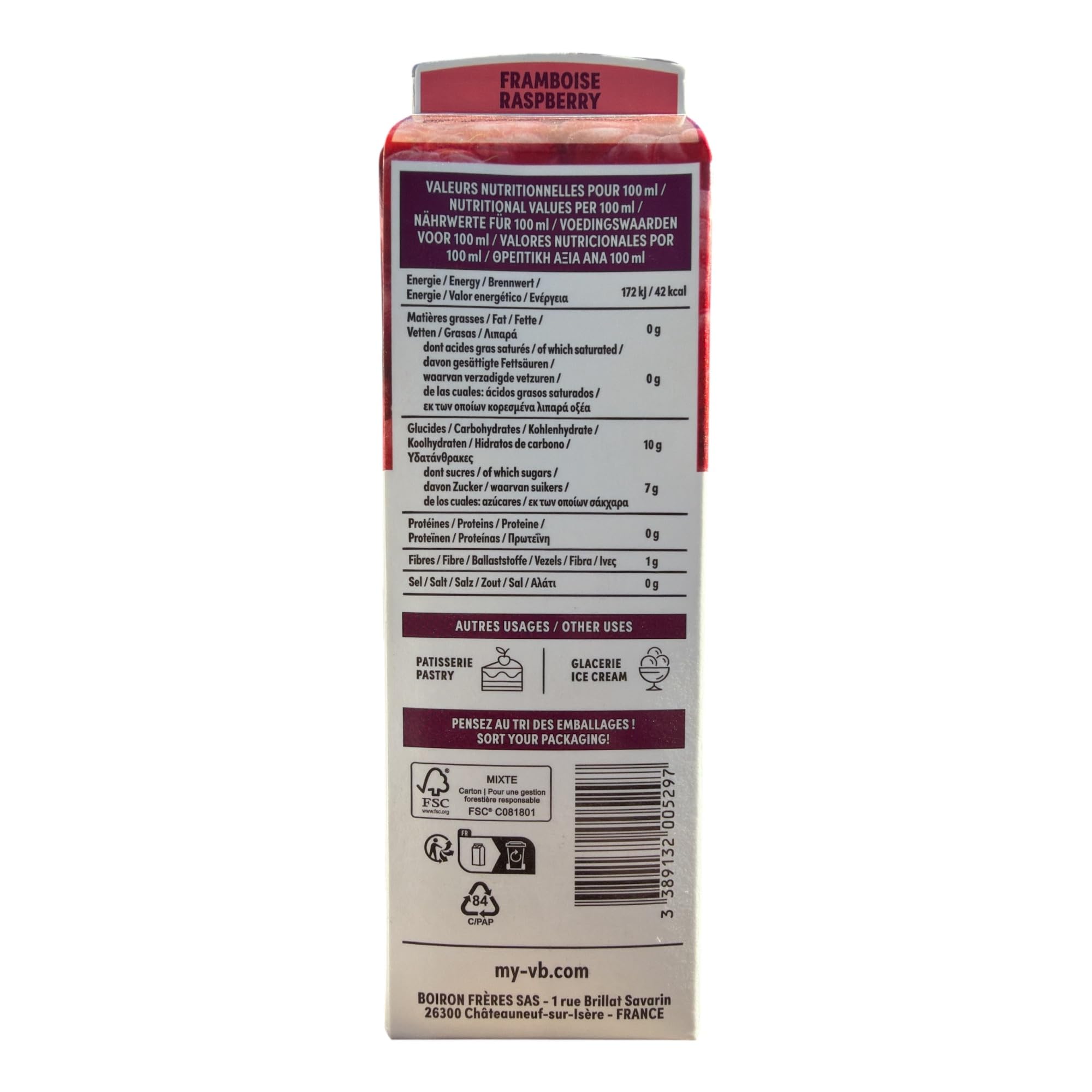 Boiron Himbeerpüree 3x 1L 100% aus pürierten Willamette-Himbeeren, ohne Zusätze, naturbelassen, perfekt für Getränke & zum Backen, traditionell hergestellt in Südfrankreich