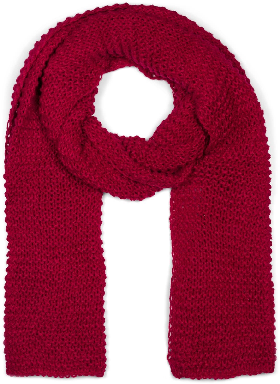 styleBREAKER Ladies Long Knit Scarf with Wavy Knit Pattern, Warm Winter Scarf, Claret-Red