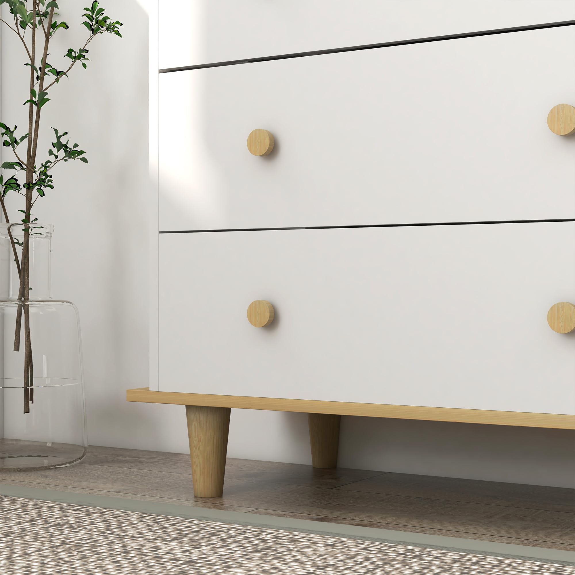 ZONEKIZ Cajonera Infantil +3 Años con 3 Cajones Cómoda Auxiliar con Patas de Madera Almacenaje de Juguetes Ropas Libros para Habitación de Niños 80x40x75 cm Blanco y Natural