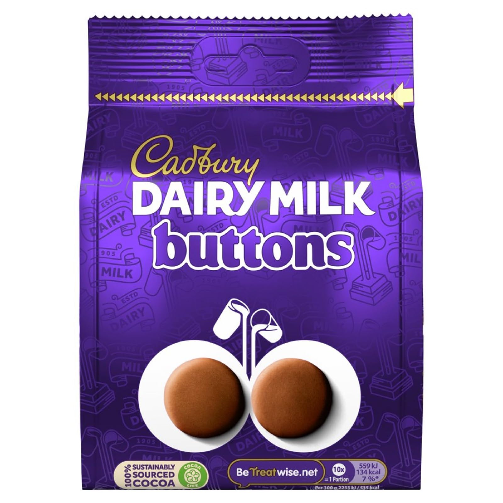 Cadbury Dairy Milk Giant Chocolate Buttons Bag, 95g, Parfait pour partage avec amis et famille, Pack de 10