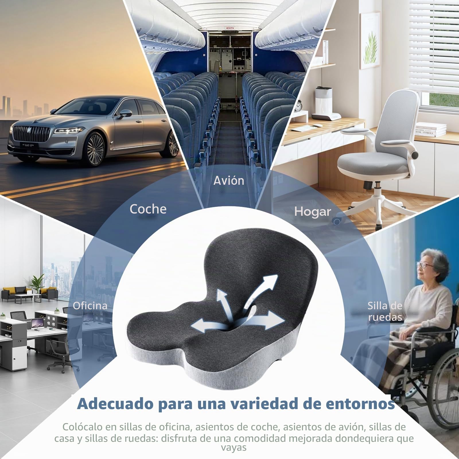 Yolispa Cojín de Respaldo y Asiento, Cojín Ergonómico para Silla de Oficina, Cojín de Asiento Ortopédico con Soporte Lumbar, Espuma Viscoelástica, Alivio del Coxis