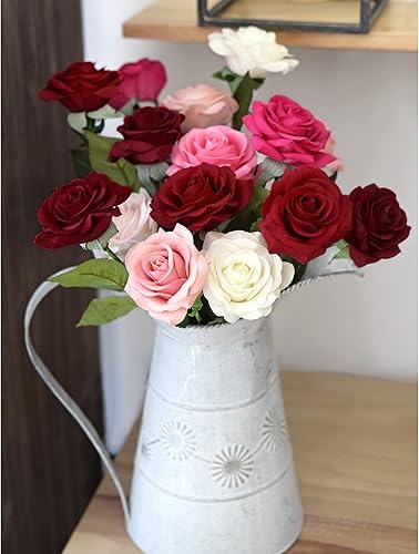 Miniatura 31 de FiveSeasonStuff 12 tallos de flores artificiales, rosas de seda de tacto real para decoración de bodas, ramos de novia, centros de mesa, fiestas y 9