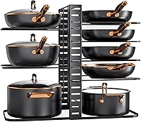 MUDEELA 8-Tier Pots and Pans Organizer Rack for Under Cabinet - Adjustable Pot Lid Holder, 3 DIY Methods, Kitchen Storage Solution