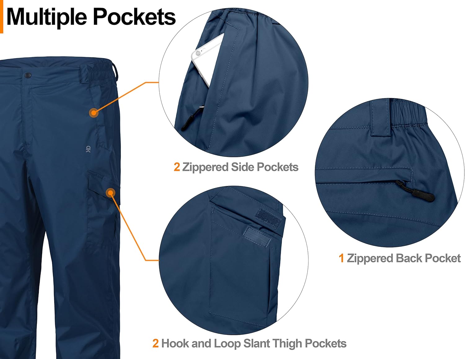 Little Donkey Andy Men's Lightweight Waterproof Rain Pants Breathable Hiking Pant for Outdoor Fishing Deep Blue S - Image 5