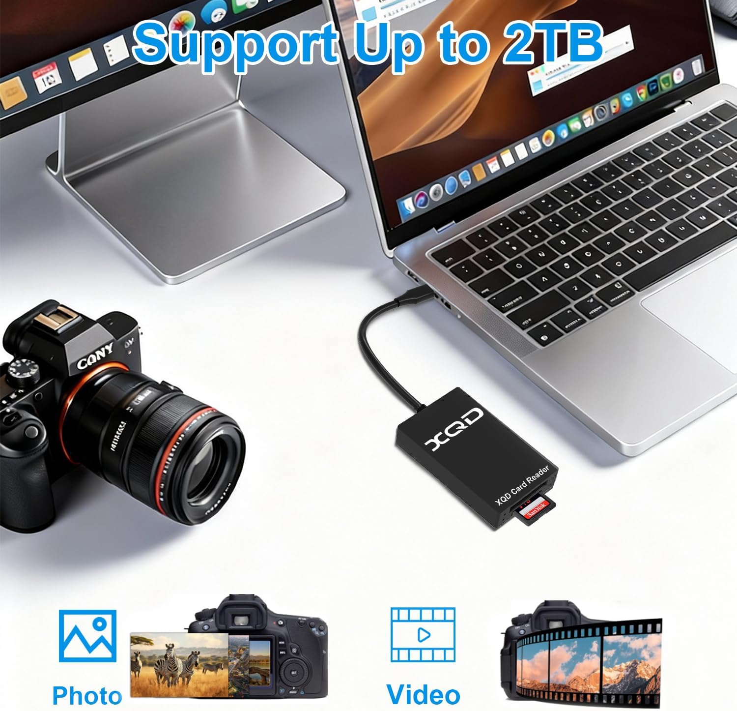 SD/XQD Card Reader 5Gbps - 2 in 1 USB C Dual Slot Memory Card Reader Super Speed Support Sony G/M Series, Lexar 2933x/1400x USB Mark XQD Card, SD Card for Android/Windows/Mac OS/Linux/iPhone 17 16 15