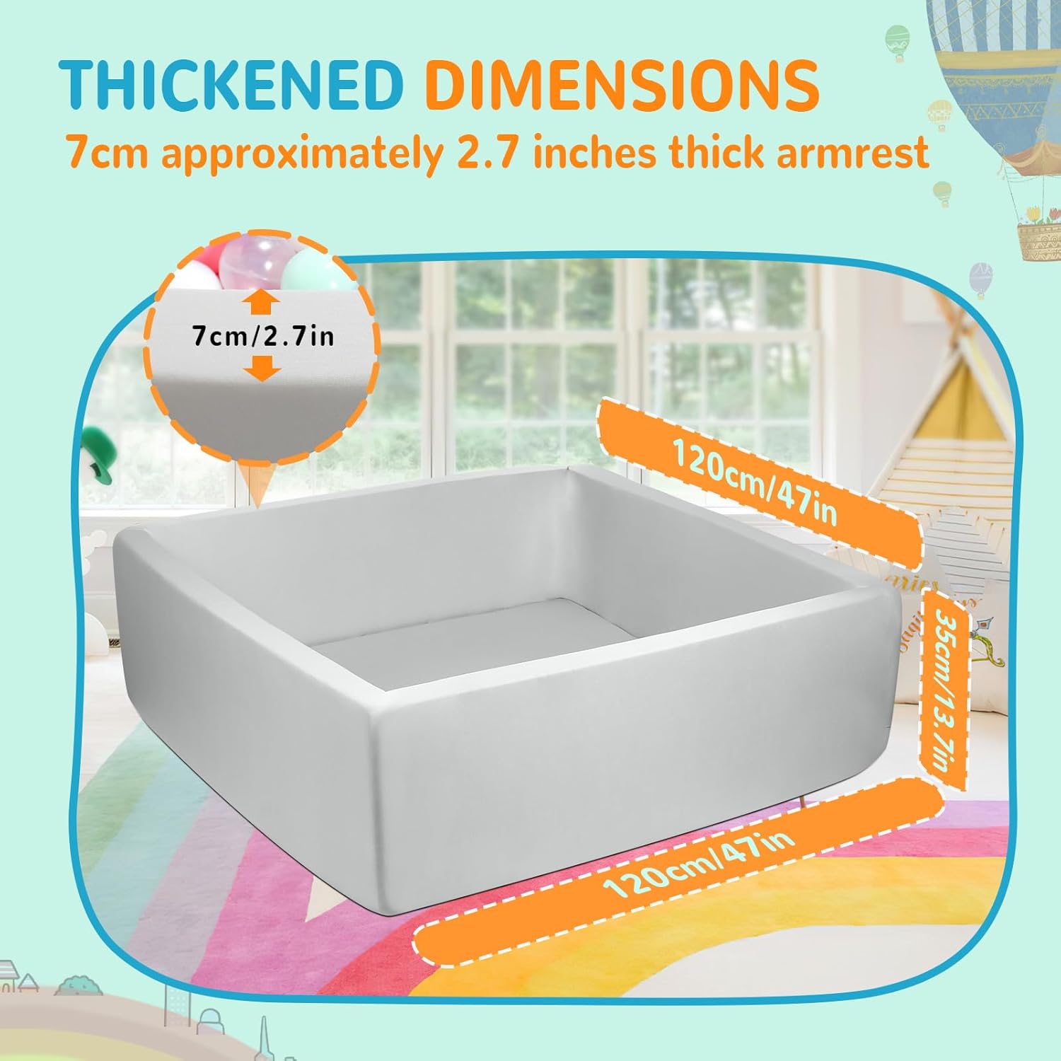 Foam Ball Pit for Toddlers - CALEPTONG 47.2 Inch Large Square Ball Pit for Kids, 2.7 Inch Extra Thick Baby Ball Pit, Soft Ball Pool Without Balls, Indoor and Outdoor Playpen for Boy Girls