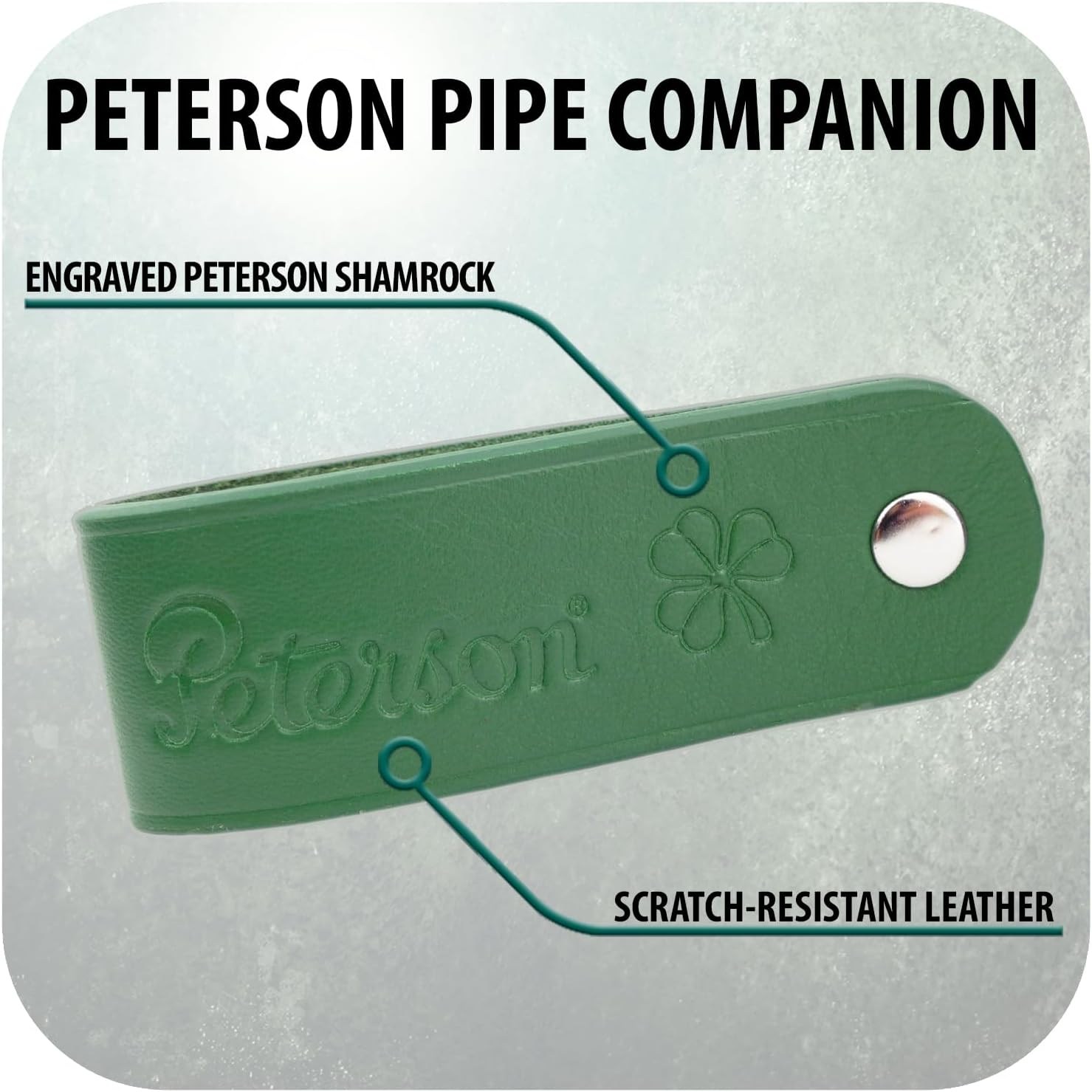Peterson Pipes - Sherlock Pewter Tamper + Shamrock Green Genuine Leather Pipe Stand