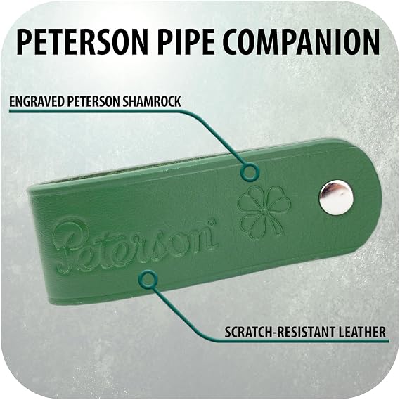 Peterson Pipes - Thinking Man Pewter Tamper + Irish Green Shamrock Genuine Leather Pipe Stand