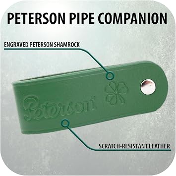 Peterson Pipes - Thinking Man Pewter Tamper + Irish Green Shamrock Genuine Leather Pipe Stand