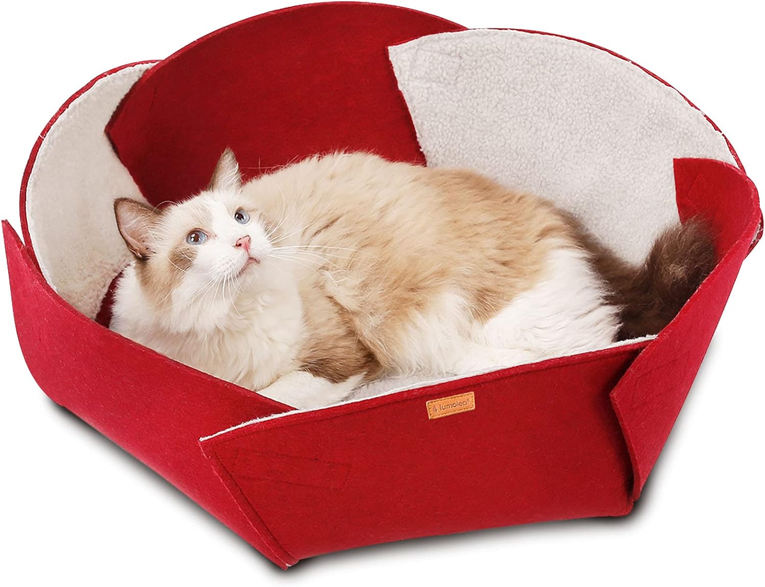 LumoLeaf Cat Bed Cave for All Indoor Cats, Cozy Handmade Felt Cat Cave Bed with Double Side Removable Pillow for All Season use, DIY…