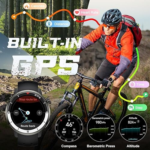 Miniatura 2 de Reloj inteligente militar (respuestahacer llamadas), reloj inteligente GPS para hombres y mujeres, pantalla AMOLED HD de 1.43 pulgadas, seguimiento