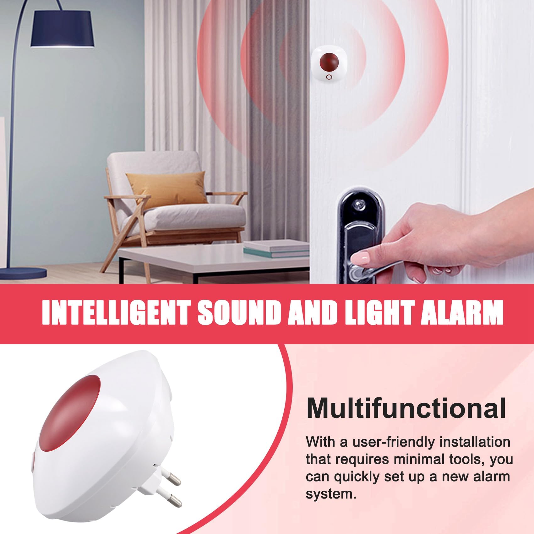Sirena de Alarma con Luz de Sonido Inteligente WIFI 110dB TUYA Sirena de Protección de Seguridad de Seguridad de Alarma para el Hogar Enchufe Europeo
