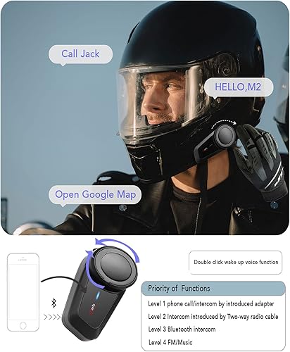Miniatura 6 de Auriculares Bluetooth para motocicleta, MaxTo M2, casco de motocicleta Bluetooth5.0, 6 vías 3280 pies, sistema de comunicación de intercomunicación