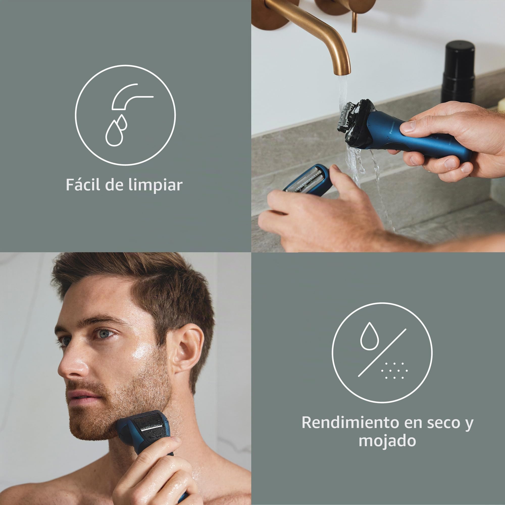 Panasonic Series 700 ES-ALT4B Afeitadora Eléctrica 3 Hojas para Uso en Seco y Húmedo para Hombres, Inalámbrica Impermeable, Sensor Receptivo, Cabezal Flexible, Trimmer, Agarre Ergonómico, Azul