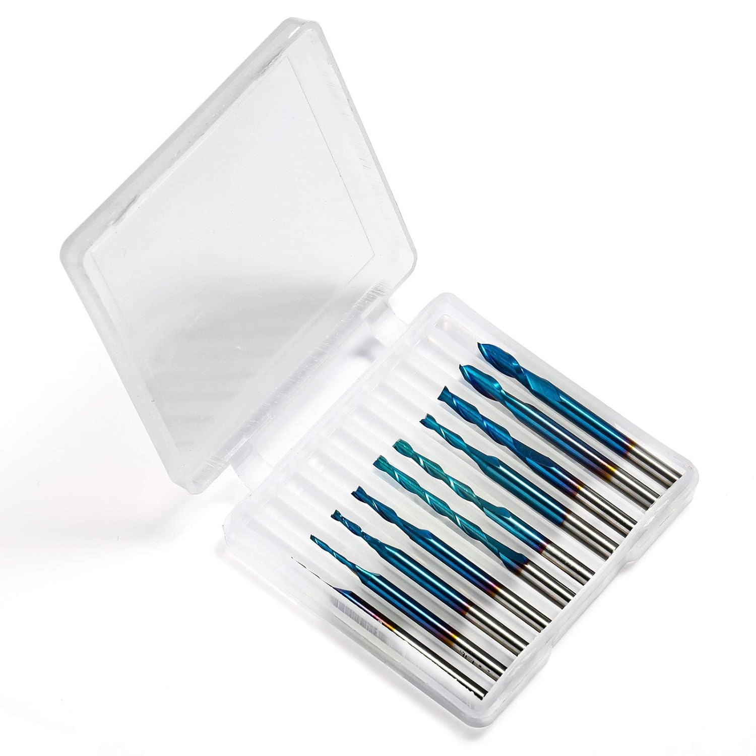 Genmitsu 10pcs 2-Flute Nano Blue Coat Ball Nose Spiral End Mill, 1/8'' Shank, 0.8mm-2.5mm Cutting Diameter, CNC Router Bits for Wood Working Acrylic MDF PVC ABS, BN10A